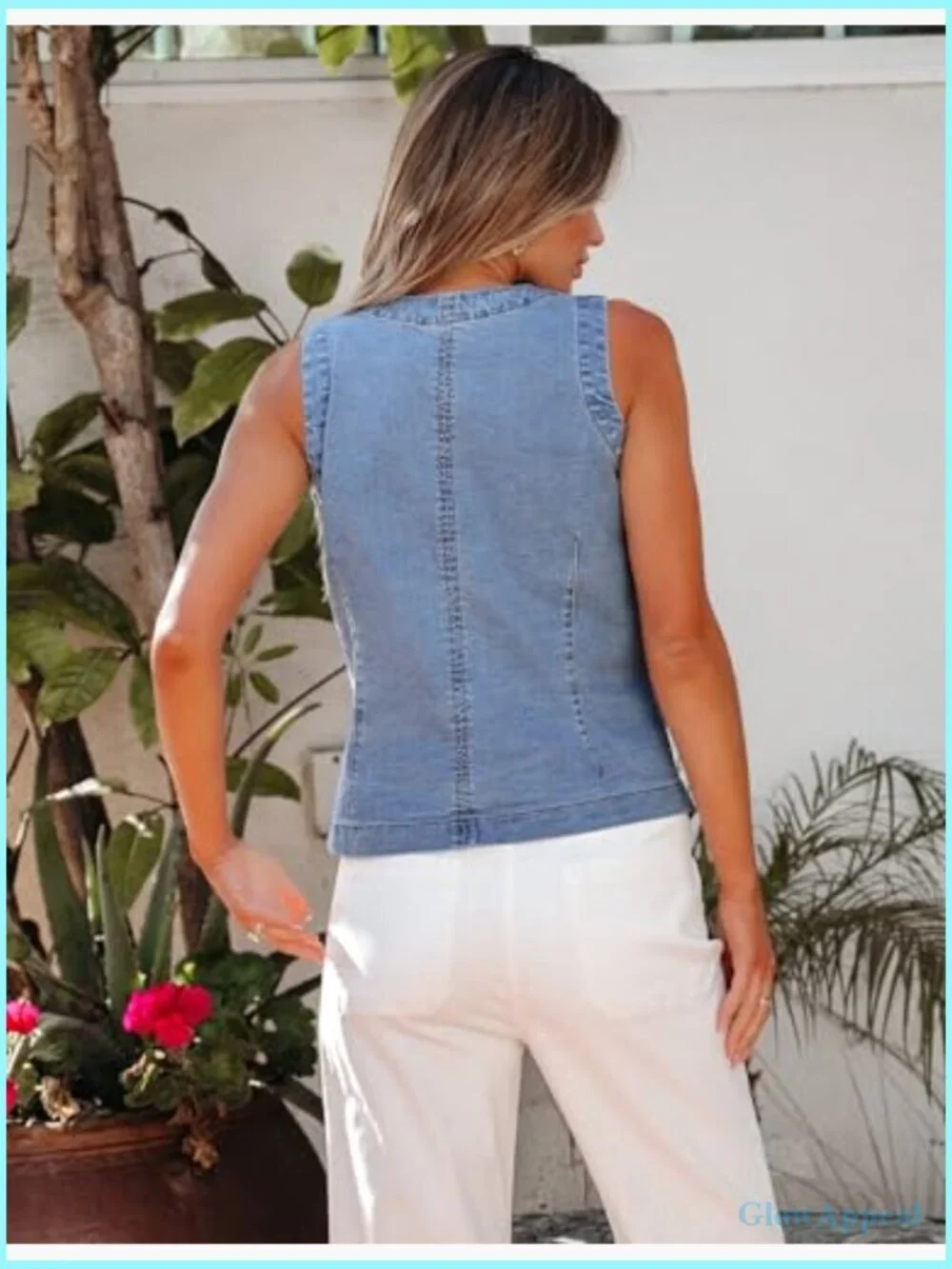 Sleeveless Denim Vest Button Down Crewneck Casual Summer Waistcoat